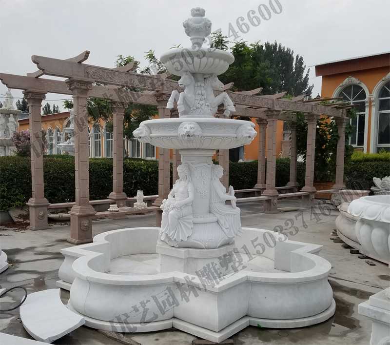 大理石噴泉，歐式人物動物噴泉，室外景觀噴泉定制